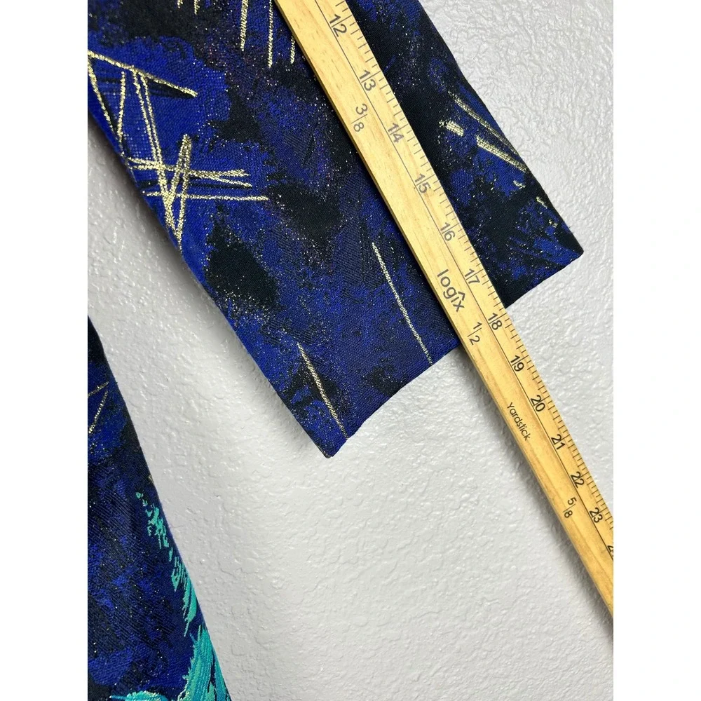 Joseph Ribkoff Metallic Abstract Art Jacquard Open Front Jacket Blue Gold Size 4